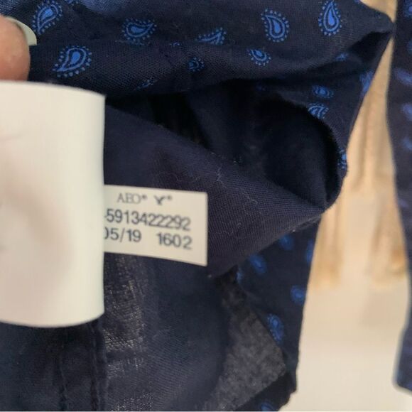 AMERICAN EAGLE Men’s Button Up Long Sleeve Shirt Blue Print Size XS - Picture 10 of 10